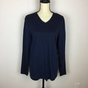 New!! Calvin Klein Long Sleeve Shirt Tee Top Size S Womans Blue Striped V-Neck